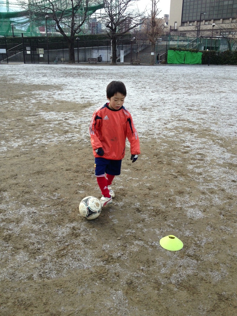 雪混じりのなか朝練